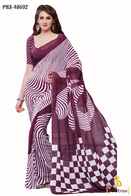 Latest fashion trend white georgette casual saree below 1000 rupees online shopping at pavitraa.in