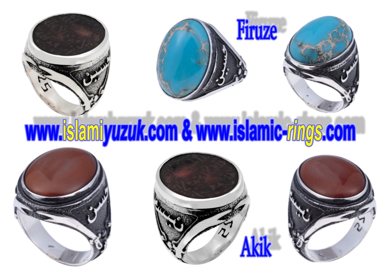 SHIA RINGS WITH GENUINE GEMSTONES AND ENGRAVINGS TURQUOISE RUBY EMERALD