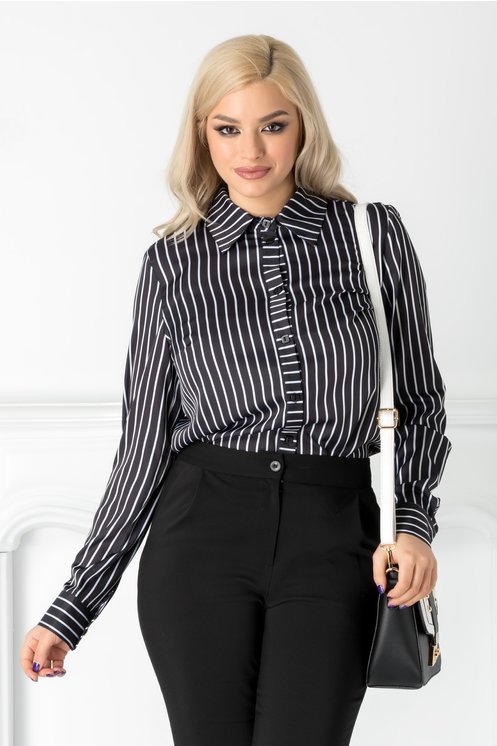 Camasa Lety neagra cu dungi albe Camasa Lety neagra cu dungi albe
