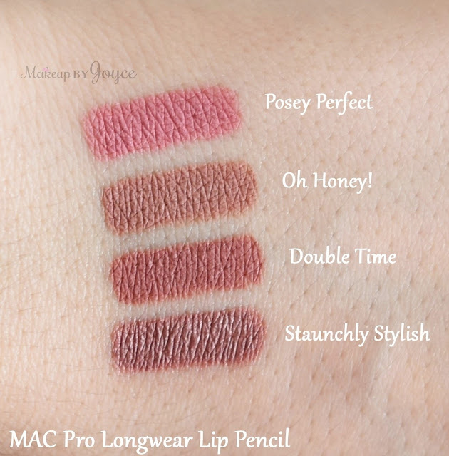 MAC Pro Longwear Lip Liner Posy Perfect Oh Honey Double Time Staunchly Stylish Swatches