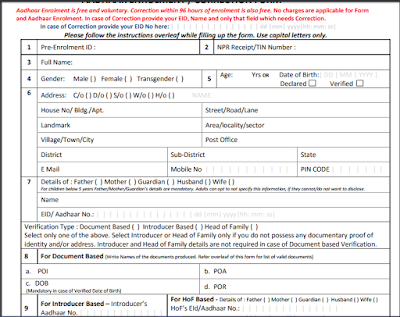 form to apply for aadhaar card in Karnataka