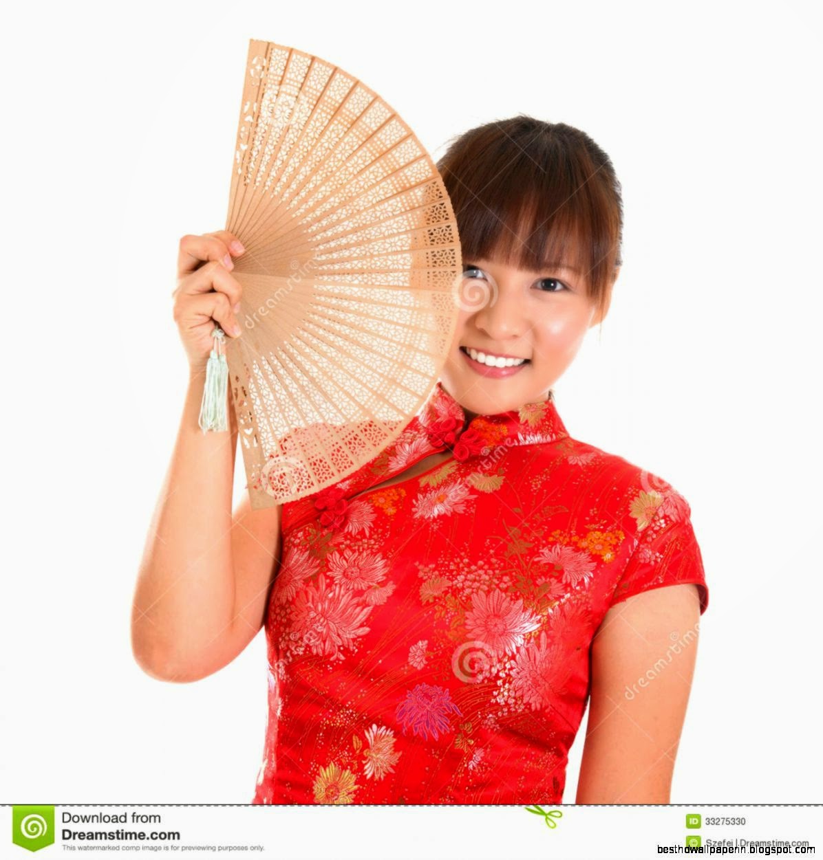 Chinese Cheongsam Woman With Fan Stock Photo   Image 33275330