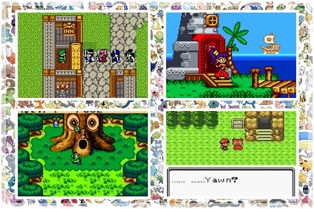 Cenas de jogos para Game Boy Color: Dragon Quest III/Shantae/The Legend of Zelda/Pokémon Gold & Silver