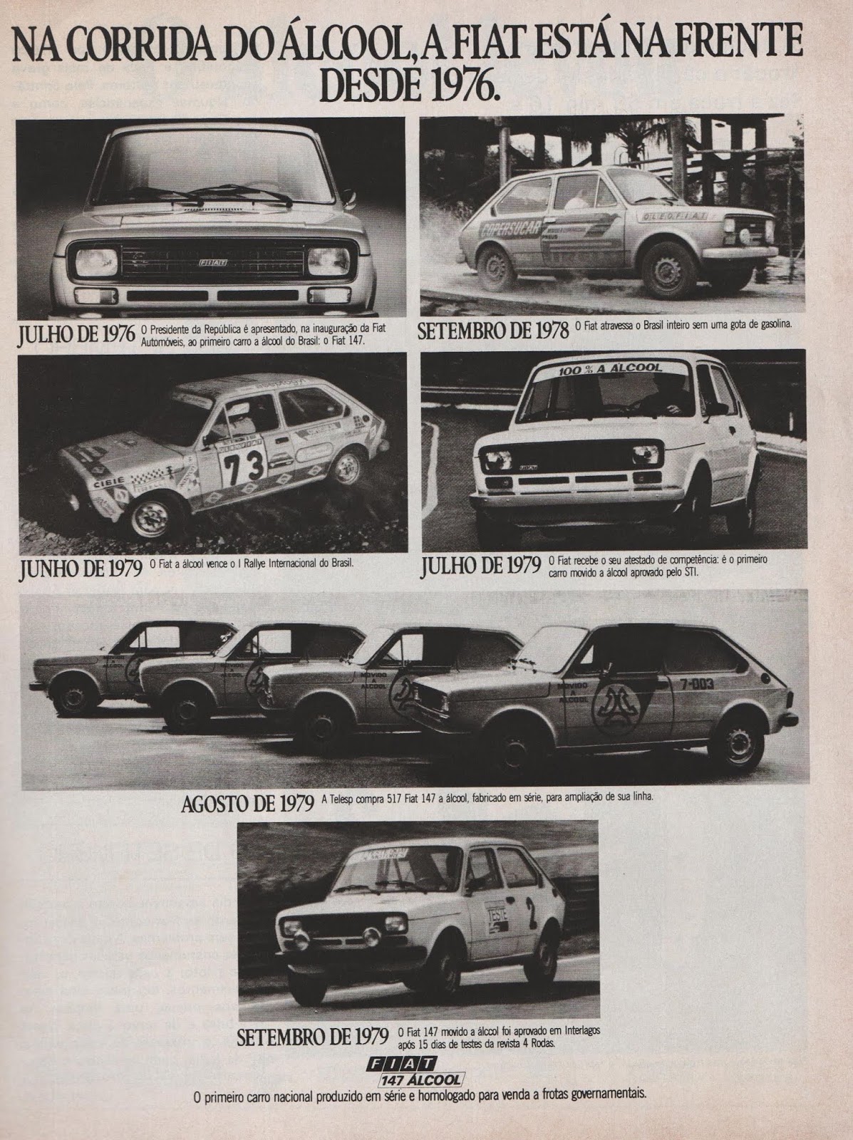 Campanha da Fiat de 1979 onde promovia sua linha de automóveis movidos a álcool.
