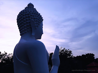 Bright Light In The Evening With Buddha Statues At Buddhist Temple, North Bali, Indonesia