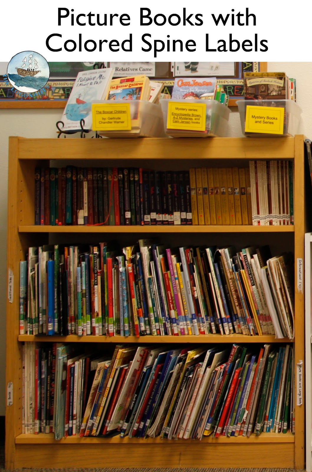 Picture Books with Colored Spine Labels - Organizing the Classroom Library | The Logonauts