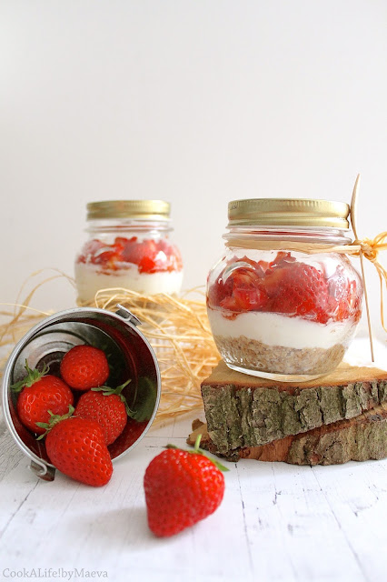 Cook A Life! by Maeva • Individual strawberry and soft goat cheesecakes in a jar { raw, gluten free }