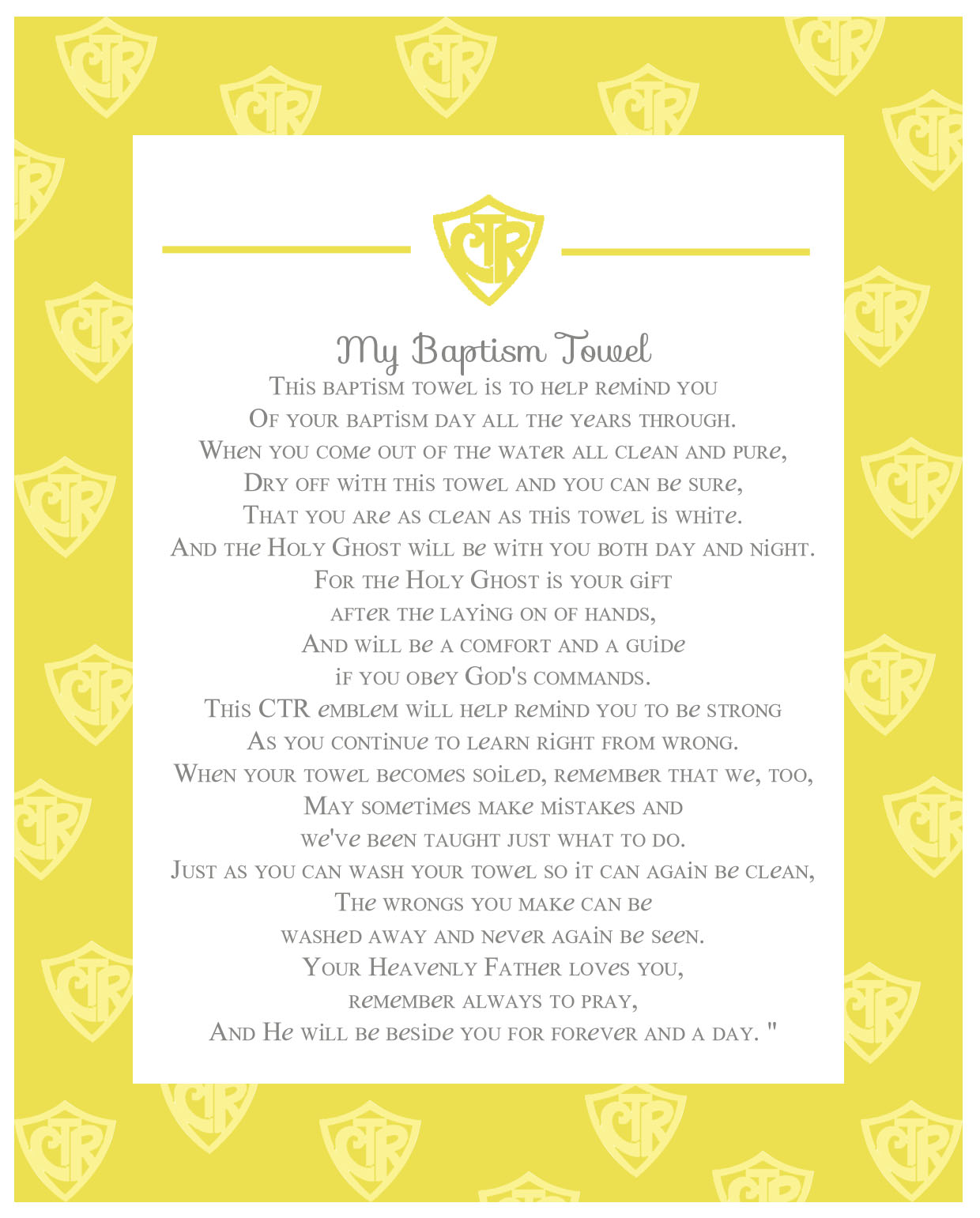 Deseret Designs: Baptism Towel Poem