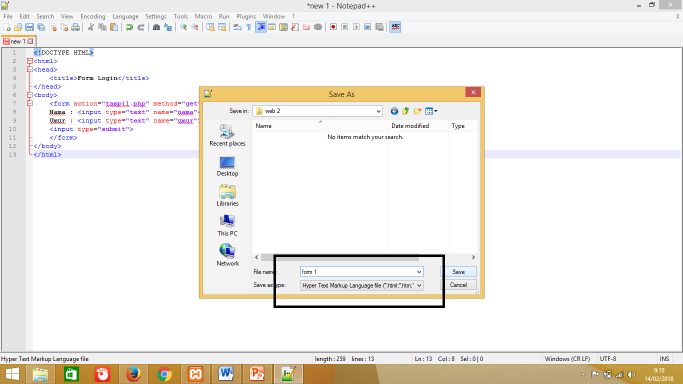 Membuat Form Sederhana Menggunakan HTML dengan Notepad++