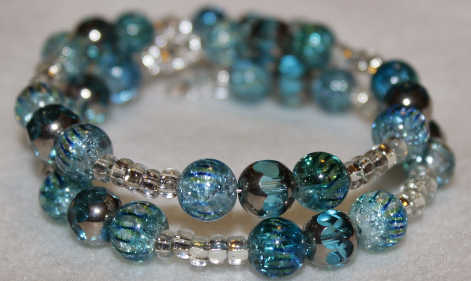 Aira Artistry: March Madness: Blue Moonlight Memory Wire Bracelet