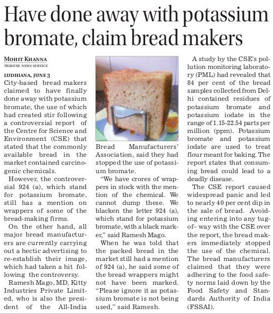 FOOD SAFETY LATEST Have done away with potassium bromate, claim bread makers