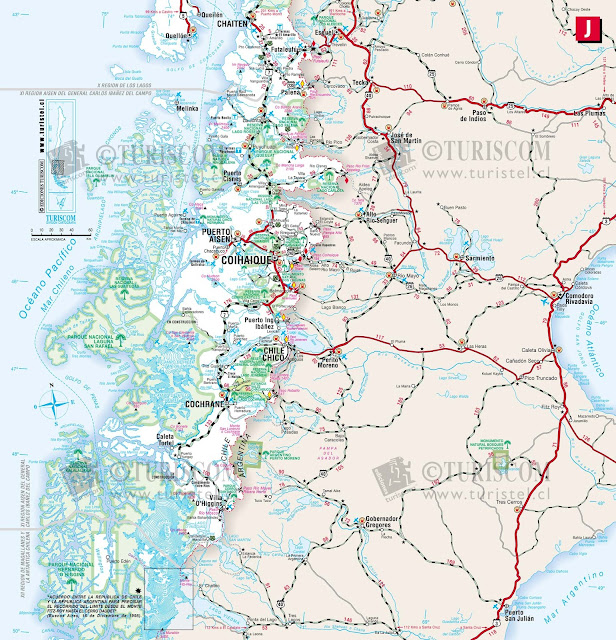 Mapa rodoviário da Região de Aysén - Chile