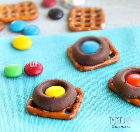 Chocolate Button Pretzel Bites • Table for Seven