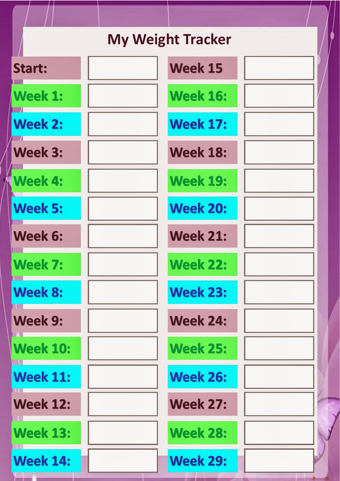 Free Printable Weight Tracker Chart