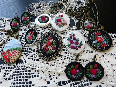 kolczyki vintage, haft ręczny, Marta Krajewska