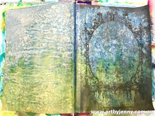 progress pic of under the sea stamped mixed media artwork created by Jenny J