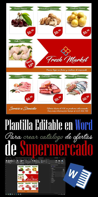 Plantilla editable en Word para catálogo de ofertas de Supermercado