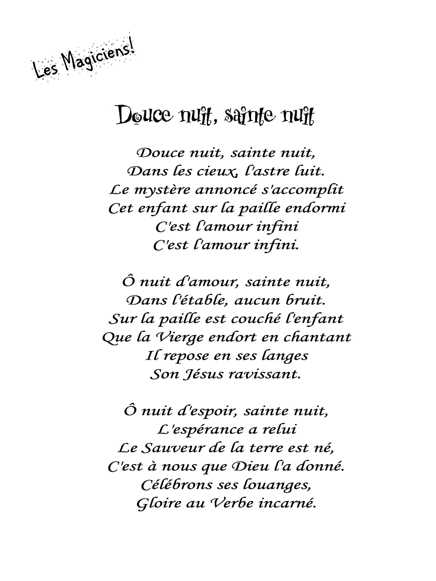 Parole De Douce Nuit Sainte Nuit A Imprimer