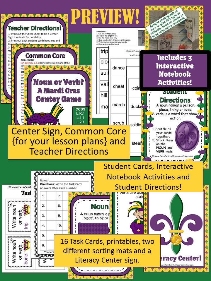 Fern Smith's Classroom Ideas Noun or Verb A Mardi Gras Celebration Packet