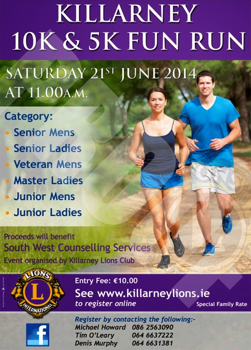 Running in Munster, Ireland Notice...Killarney Lions Club 5k & 10k