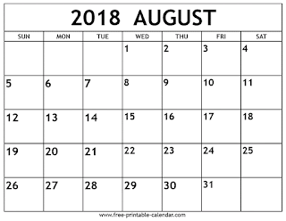 Free Printable Calendar August 2018