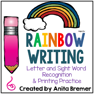 Rainbow writing activities to practice letters and sight words in Kindergarten
