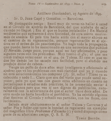 Escrito de Tomás Bretón a Joan Capó en 1899