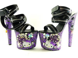 Hello Kitty high heel shoes purple rock chic with zips and straps