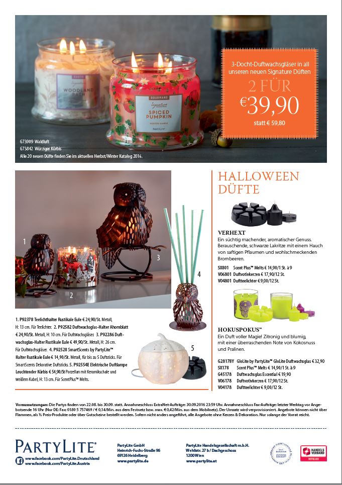 wachstraum.de PartyLite® Online Shop Der Helloween Flyer 2016 ist da
