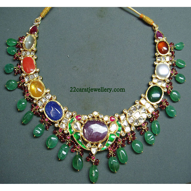 Navaratan Kundan Necklace Set - Jewellery Designs