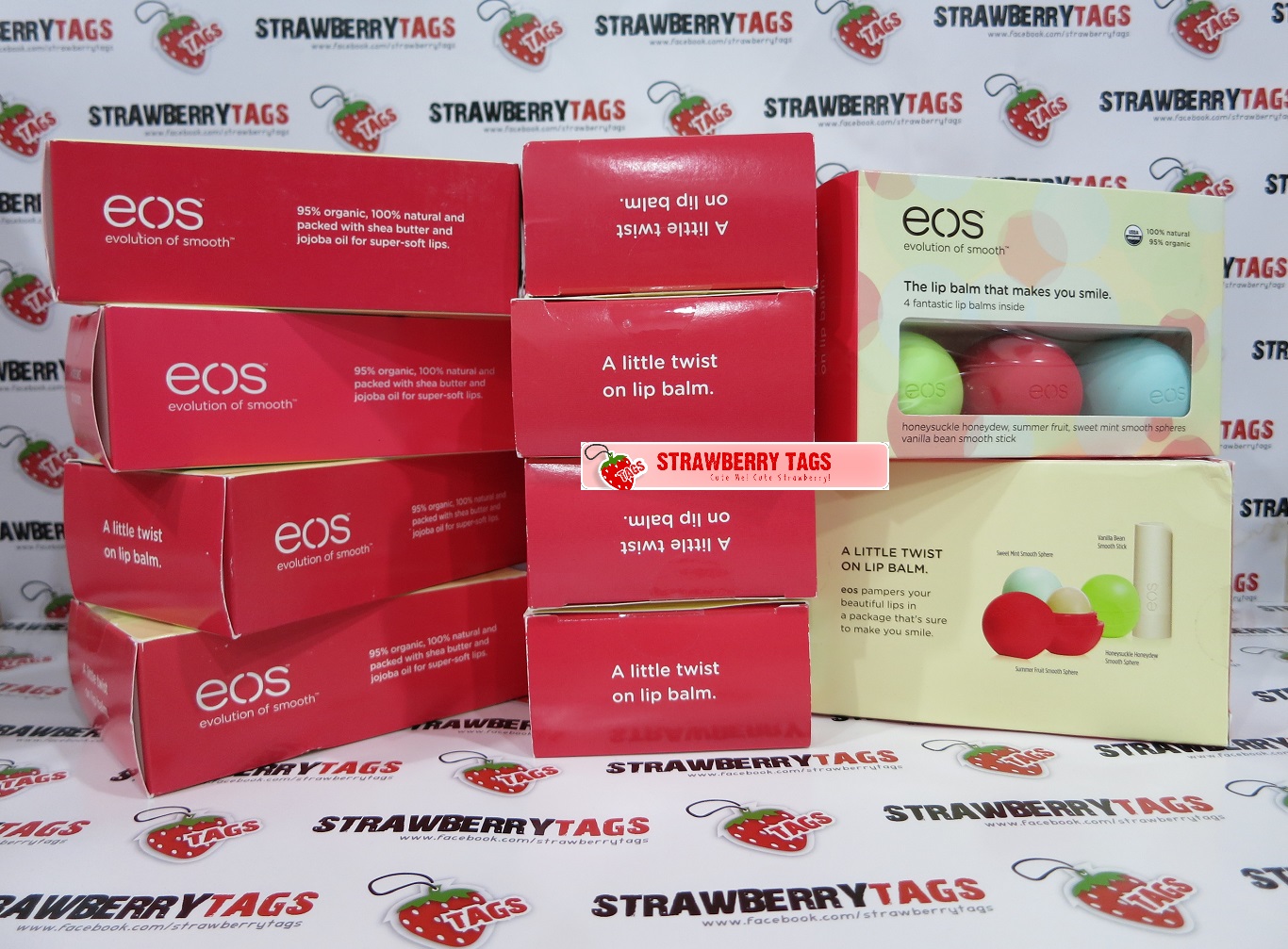 StrawBerry TaGs EOS Smooth Organic Lip Balm 4 Flavor Multipack