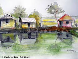 village scene rural india painting paintings watercolor watercolour artworks adhikari shubhankar