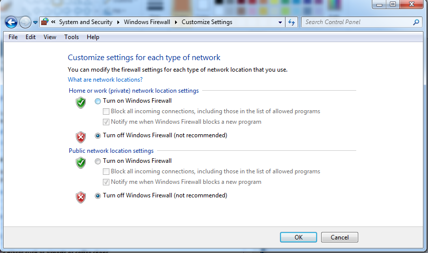 Help troubleshooting. Windows Firewall Setup.