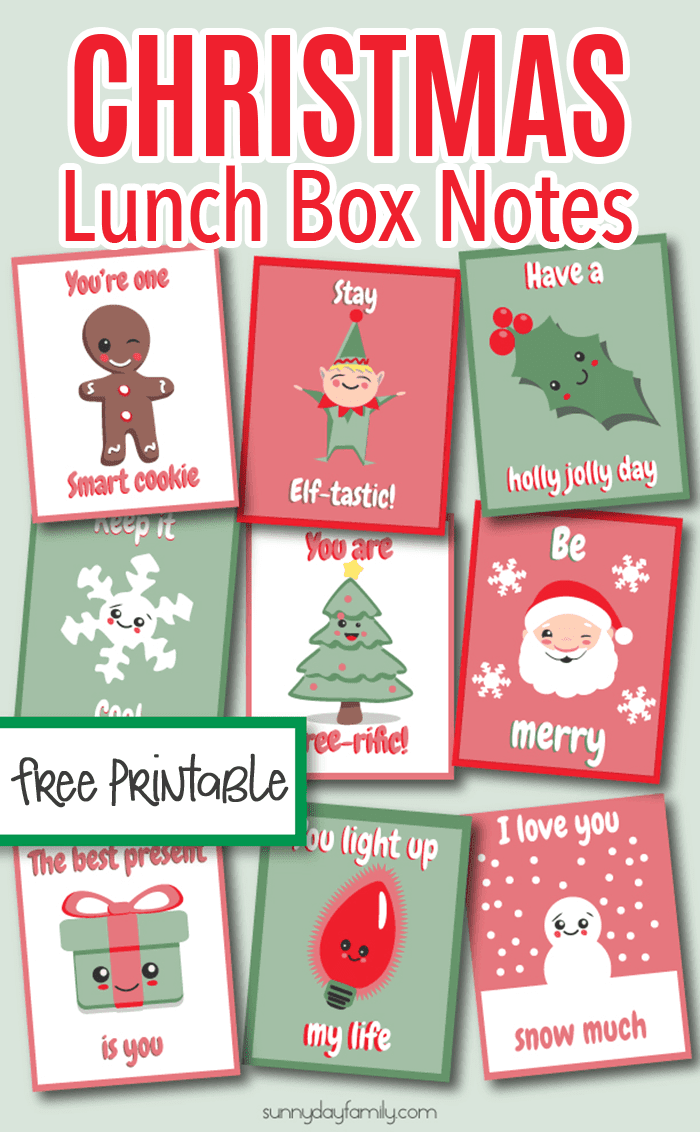 Free printable Christmas lunchbox notes your kids will love. These are too cute! They make a great printable gift tag too. #Christmasforkids #lunchboxnotes #Christmasprintables #Christmasgifttags