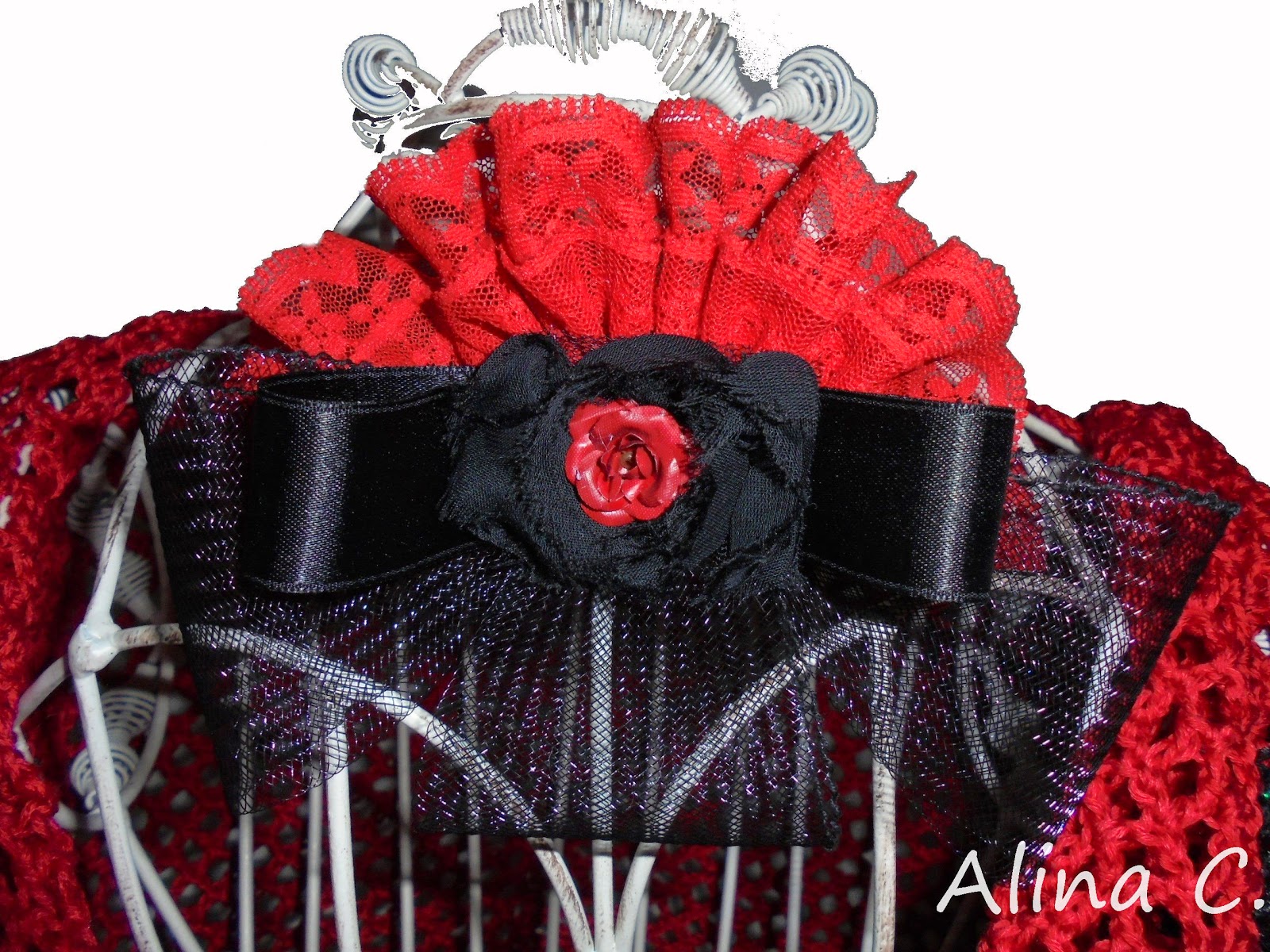 Pashmina marrone fiori rossi lana