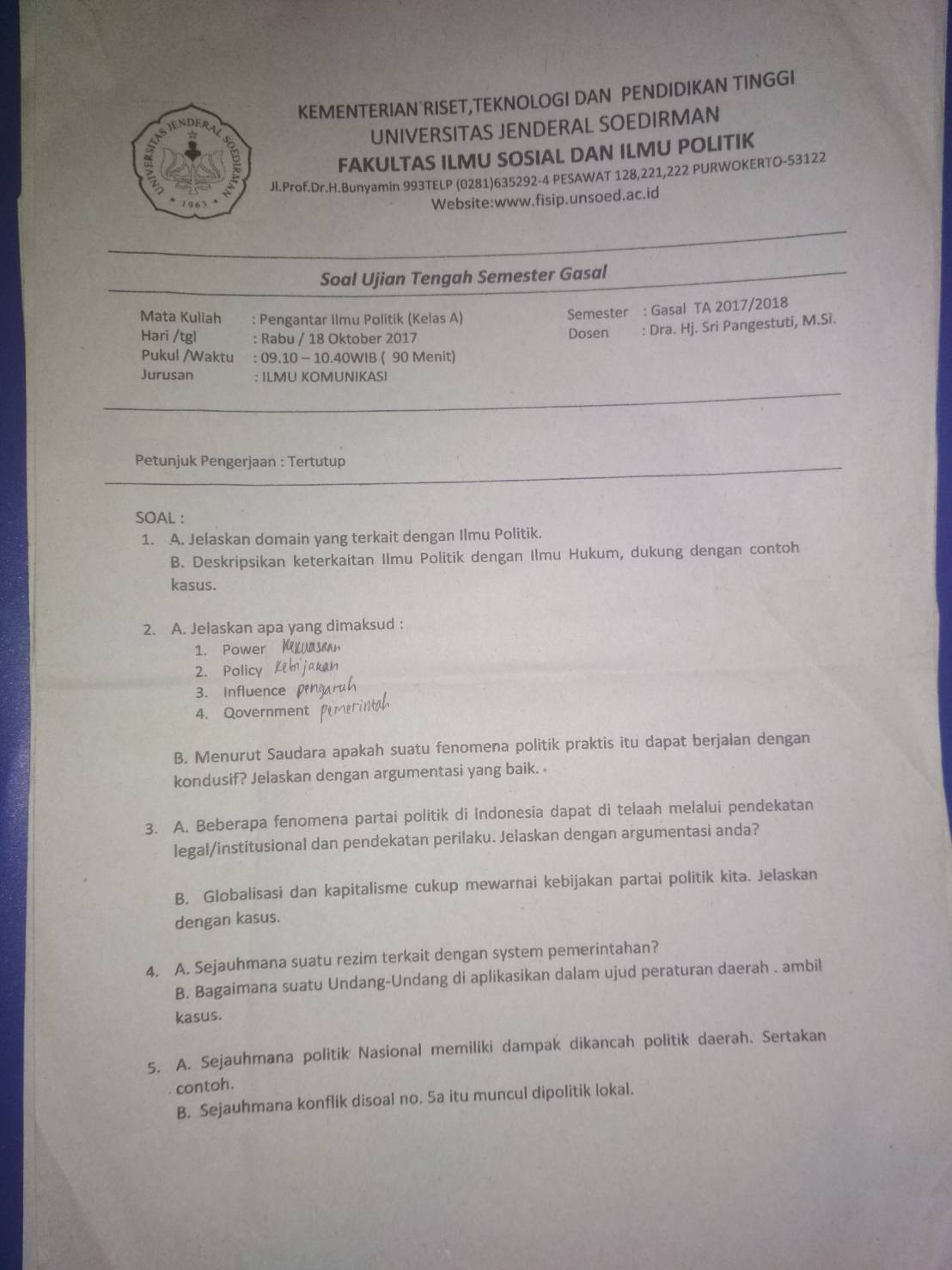 Contoh Soal Uts Pengantar Ilmu Hukum Semester 1 Berbagi