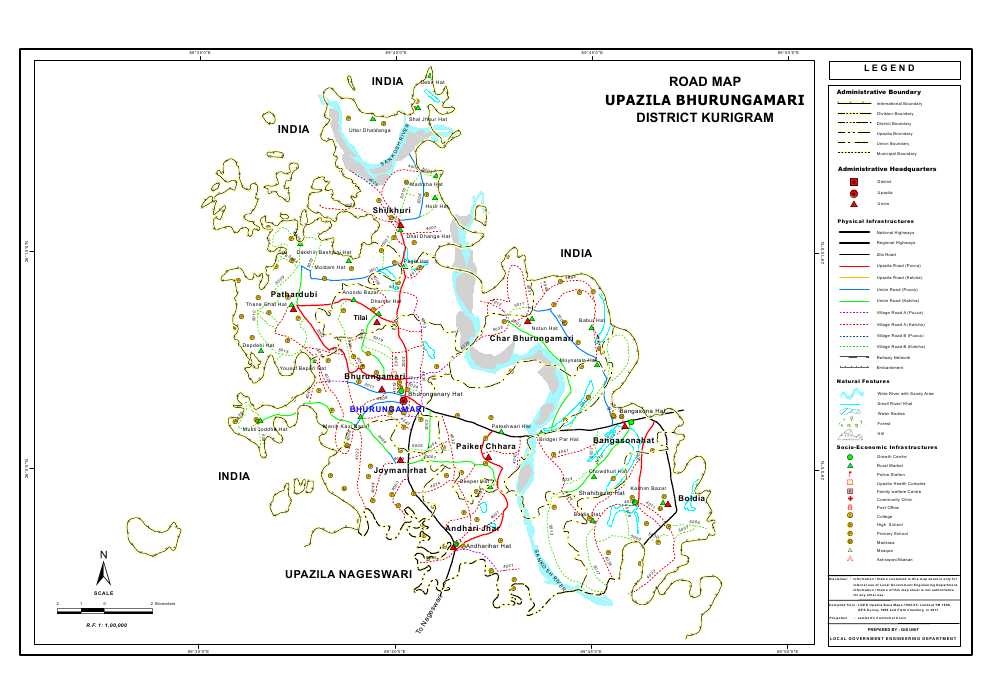 Bhurungamari Upazila Road Map Kurigram District Bangladesh