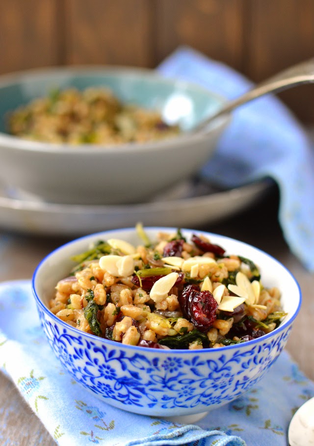 Warm Farro Pilaf with Dried Cranberries & Kale