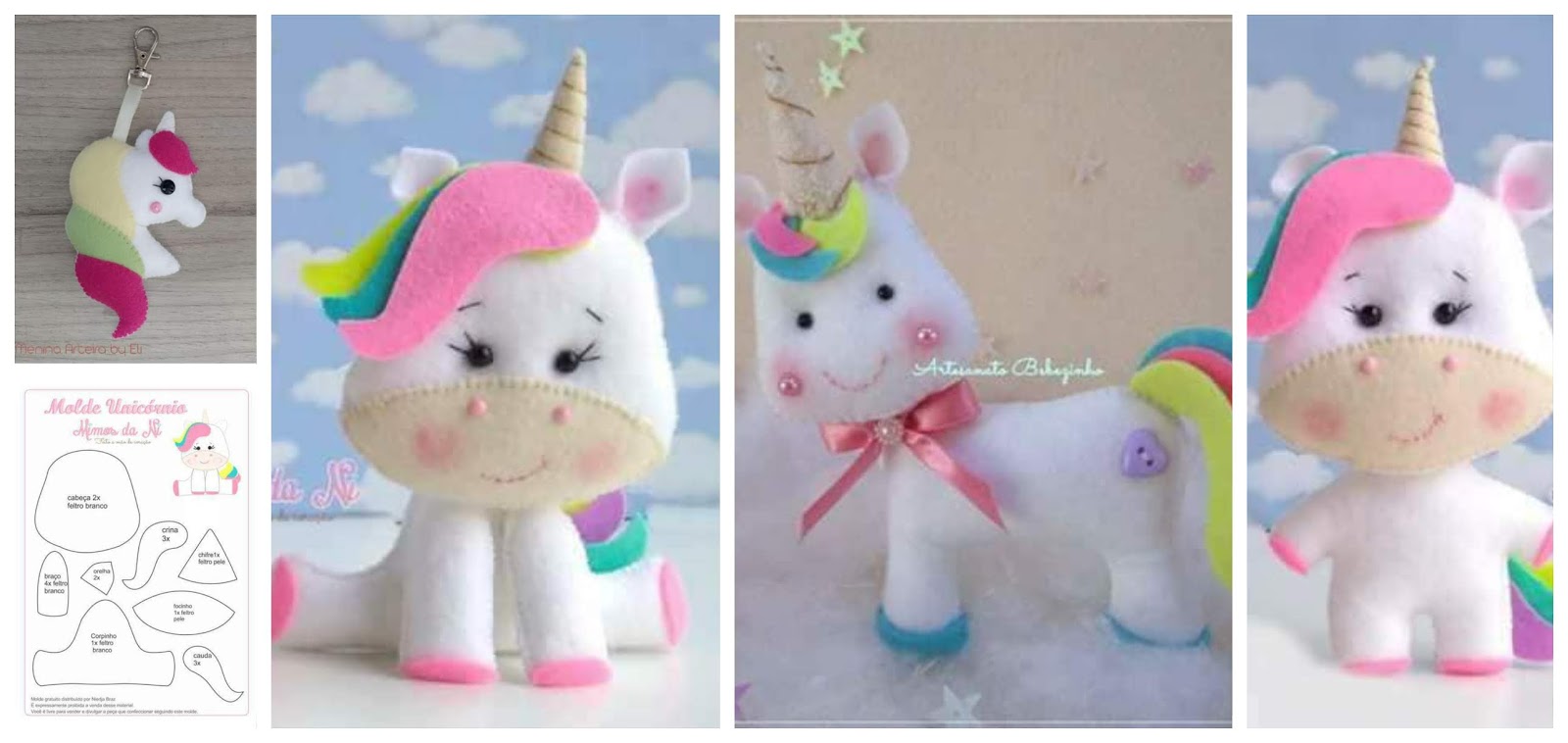 lindos muñecos de unicornios en fieltro con moldes mira este tutorial ~