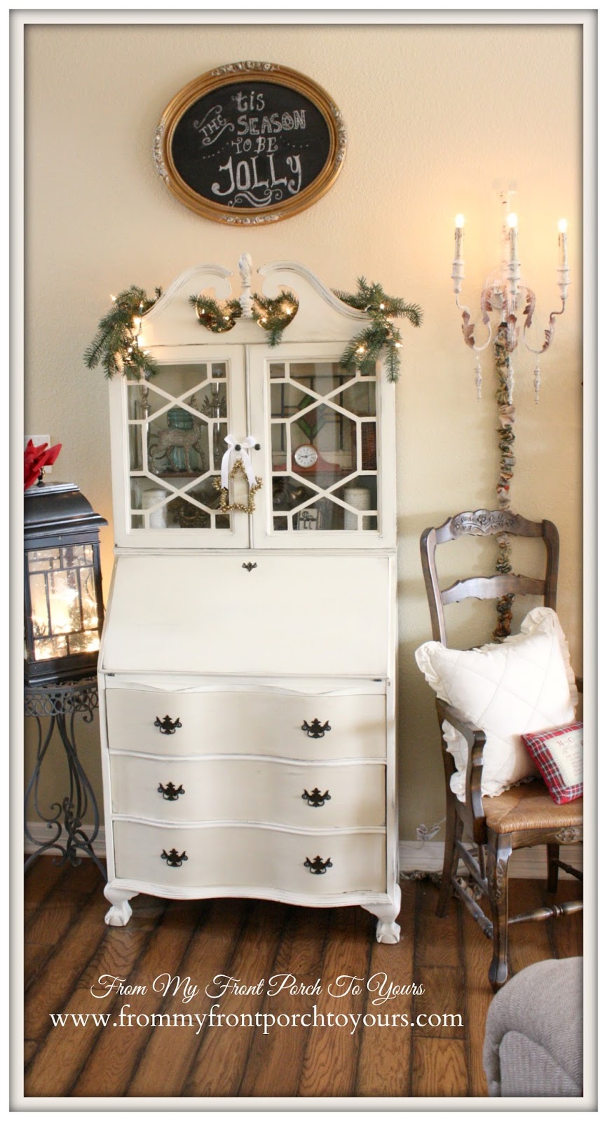 Vintage Secretary-Farmhouse Vintage Christmas Living Room- From My Front Porch To Yours