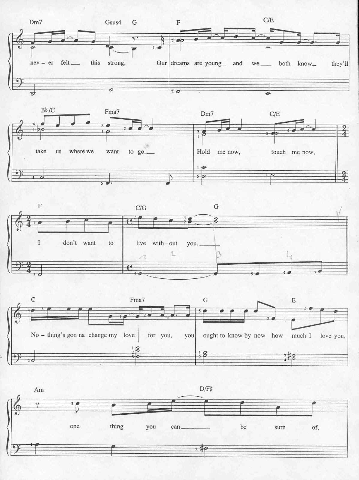 Partitura para piano de Nothing´s Gonna Change My Love For You de Glenn
