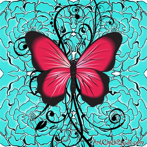 Teal Butterfly Art Chick Studio