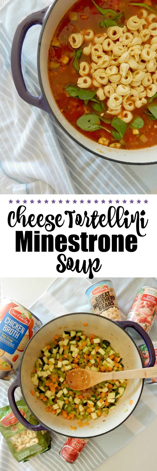 Cheese Tortellini Minestrone Soup...a delicious, healthy and hearty soup!  Full of vegetables, stock, tomatoes and of course cheese tortellini.  Everyone loves this winter/spring meal. (sweetandsavoryfood.com)