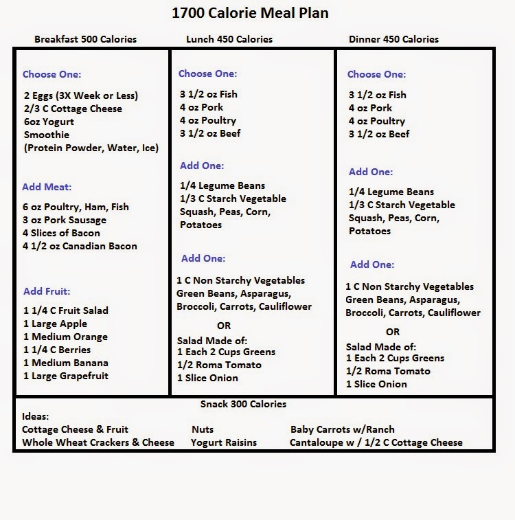 Diet Menu Plans 1700 Calorie Diet DIETING