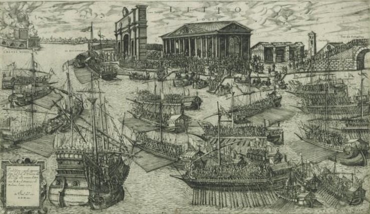 Gravure Sur Bois Originale De 1598 - Norvège, Arquebuse, Chasse, Arc - Édition Vecellio Venise