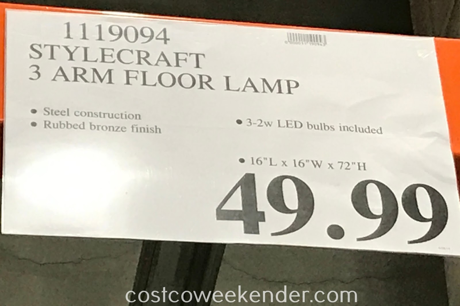 Stylecraft 3 Light Floor Lamp Costco Weekender