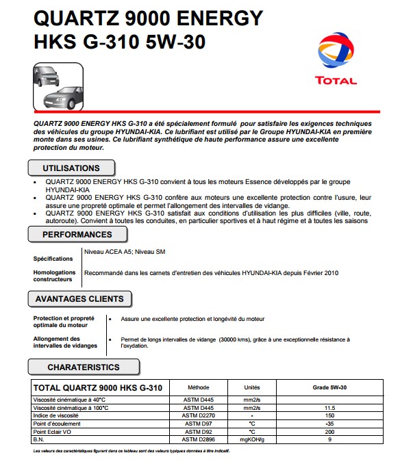 quelle huile ?: Total Quartz 9000 Energy HKS G-310 5W30