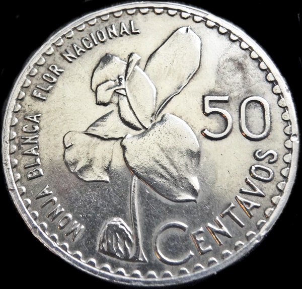 Monedas de México y el Mundo Guatemala 50 Centavos de 1962 (Plata Ley 0.720) (Monja Blanca)