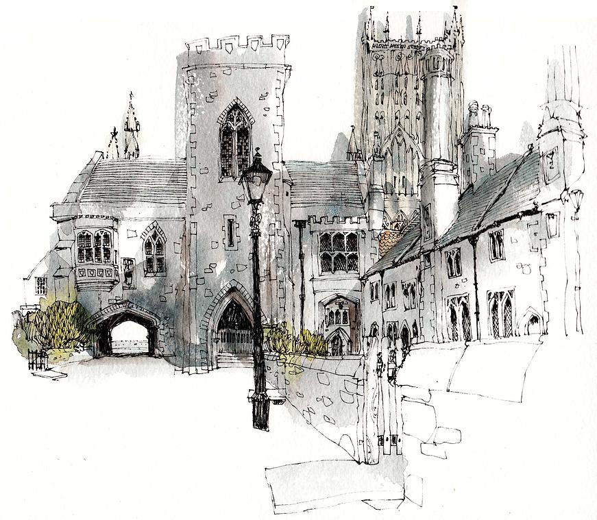 12-UK-Vicar-s-Close-Chris-Lee-Charming-Architectural-wobbly-Drawings-and-Paintings-www-designstack-co