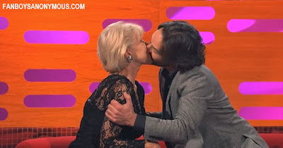 Ant Man actor Paul Rudd and Red actress Helen Mirren kiss on the Graham Norton Show
